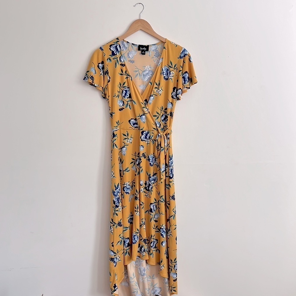 By & By Flutter Sleeve Floral High Low Dress